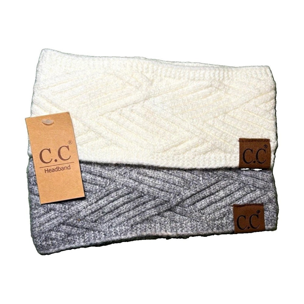 C.C Women's Knit Acrylic Headband Chevron White/Gray One Size